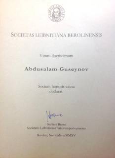 Абдусалам Гусейнов получил звание Почетного члена Лейбницевского объединения ученых в Берлине